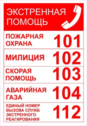 Номера телефонов экстренной помощи